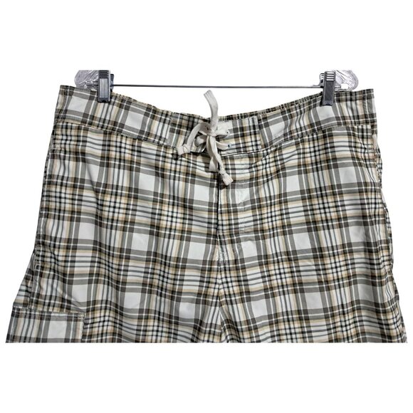 Chaps Plaid Swim Trunks Mens XL Beige White Polyester Mesh Lined Drawstring - Picture 7 of 14